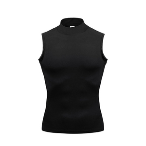 Men's Sleeveless <b>Turtleneck</b> Compression Top Slim Fit Quick Dry Solid <b>Black</b> Sporty Gym Activewear Knitted Polyester - Product Image 2