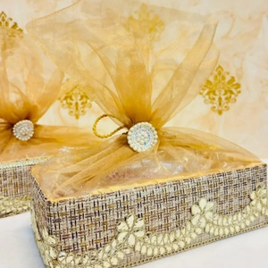 Traditional Indian Embroidered <b>Gift</b> Tray with Organza Net Cover Ethnic <b>Wedding</b> Favor Box for Sweets and Jewelry <b>Hampers</b> - Product Image 1