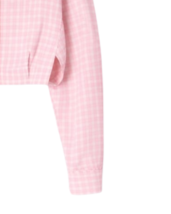 เสื้อเชิ้ตผู้หญิงสีชมพูอ่อนลายตารางแบบครอป แขนยาว ติดกระดุม สไตล์ลำลอง แฟชั่นฤดูใบไม้ผลิและฤดูร้อน รับผลิตตามแบบ OEM - Product Image 2