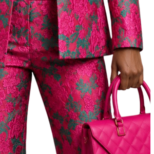 Pink Nyla Brocade Shell Pantsuit Set Women Elegant Textured Blazer Shell <b>Top</b> Trousers Three Piece Formal Business Office Suit - Product Image 4