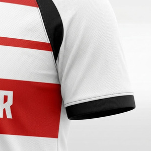 Maillot de football pour homme à col en V, blanc et rayé rouge, manches courtes, respirant, en polyester, pour adultes, toutes saisons - Product Image 4