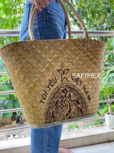 Bolso Tote de Paja con Diseño Geométrico Hecho a Mano, Forma de Almohada, Flores, Dos Asas, Parte Superior Abierta, Ecológico, Duradero, Portátil, Lavable a Mano - Product Image 6
