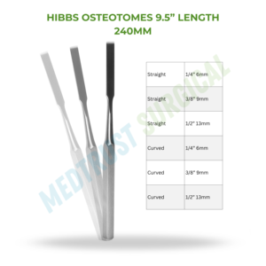 Osteotomes Hibbs 9,5 pouces (240 mm) – Instrument de chirurgie neuro-spineuse pour ostéotomie et coupe osseuse - Product Image 2