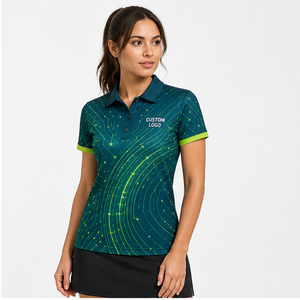 Polo de Manga Corta para Mujer con Logotipo Personalizado, Color Verde Lima, Diseño de Ondas, Secado Rápido, Sublimación, Ropa Deportiva de Golf - Product Image 3