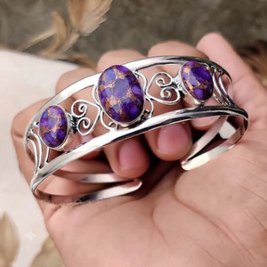 Brazalete de Cobre Púrpura y Turquesa, Hecho a Mano, Plata de Ley 925, Ajustable - Product Image 3
