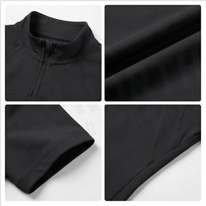 Haut de yoga noir uni à manches courtes et col zippé, en polyester et élasthanne, anti-transpiration, pour femme - Product Image 4