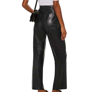 Pantalon évasé noir taille haute pour homme en polyester enduit PU, décontracté, avec braguette boutonnée, style automne - Product Image 5