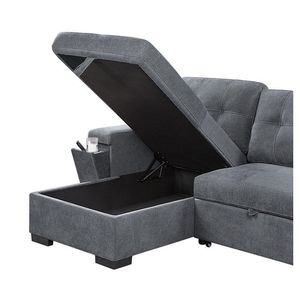 Toby 95 Reversible <b>Sleeper</b> Sectional <b>Sofa</b> Gray Woven Fabric Storage Chaise Cup Holder Charging Ports Pockets Product <b>Sofa</b> Beds - Product Image 5