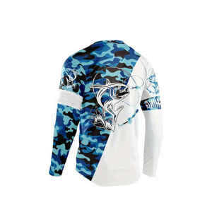 Camisa de Pesca de Manga Larga para Hombre con Estampado de Tiburón, Secado Rápido, Protección Solar UPF 50, Diseño Azul Estampado - Product Image 4