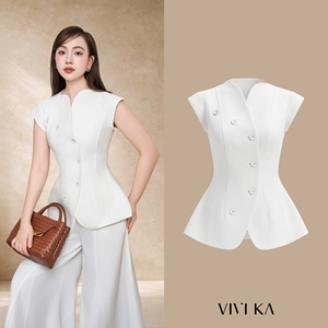 Chaleco Elegante Blanco Asimétrico para Mujer, con Mangas Cortas, Estilo Oficina, Moderno, Casual de Negocios, Marca YONA - Product Image 1