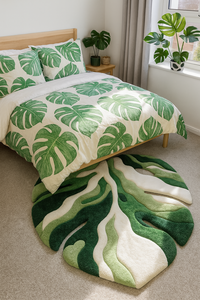 Tapis moderne personnalisé en laine douce, motif unique en forme de feuille verte et blanche, antidérapant, adapté aux animaux domestiques, pour salon et pique-nique - Product Image 3