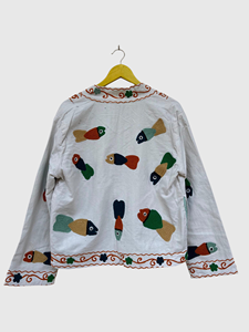 Veste en coton brodée à la main, col châle, manches longues, motif animalier, style Prairie Chic, pour le printemps, longueur standard adulte - Product Image 2