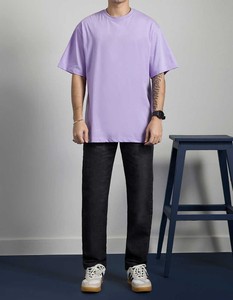 T-shirts pour hommes en coton premium, coupe ample, col rond, respirants, couleur lavande, vente chaude, prix bas au Pakistan - Product Image 5