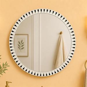 <b>Round</b> Decorative Bone Inlay Wall <b>Mirror</b> With <b>Black</b> Teardrop Pattern Modern Glass <b>Frame</b> For Home Bathroom Decoration - Product Image 6