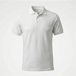 Polo en piqué de coton blanc à manches courtes pour homme, décontracté, respirant, coupe classique, design tricoté uni, poche avant - Product Image 1