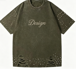 Camiseta de Hombre de Alta Calidad con Bordado Personalizado y Pedrería, Estilo Vintage, Lavado Ácido, Desgastada, Oversize, Streetwear, Venta al por Mayor, Ropa OEM - Product Image 1
