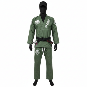 Uniforme de Jiu-Jitsu Brésilien (BJJ) personnalisé avec logo, tissu en coton, pour entraînement au combat au sol, avec ceinture. - Product Image 1