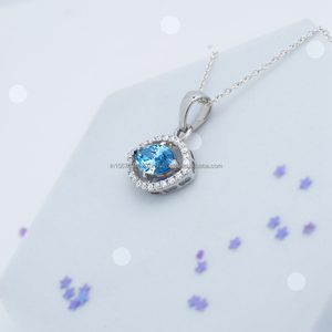 Blue Marquise Cut Diamond <b>Pendant</b> in White <b>Gold</b> Elegant Dainty Necklace for Women Minimal Fine Jewelry Gift for Her Anniversary - Product Image 4