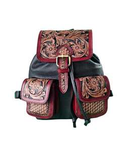 New Hand <b>Tooled</b> Genuine Leather <b>Backpack</b> Floral Design Embossed Bohemian Style Softback Detachable Strap Unisex Multi Functional - Product Image 1