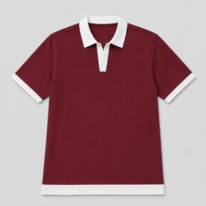 <b>Men's</b> Solid Color Knitted <b>Polo</b> <b>Shirt</b> Short Sleeve Regular Fit Casual <b>White</b> Trim Maroon - Product Image 1