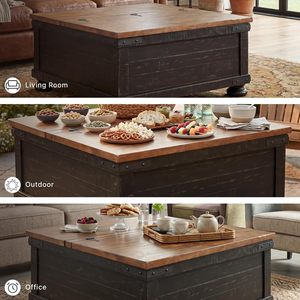Table basse coffre de rangement en bois rustique avec plateau relevable à charnières, style industriel antique et campagnard, pour couvertures et décoration de salon - Product Image 5