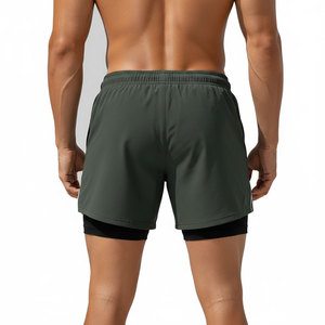 Men's 2 in 1 Running Shorts Built-in Compression <b>Layer</b> Zip Pockets Reflective Quick Dry OEM Wholesale Manufacturer - Product Image 2