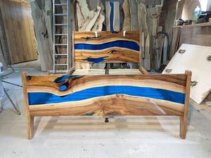 Cabecero de Cama de Resina Epoxi con Acentos de Madera Natural, Muebles de Dormitorio Modernos de Lujo - Product Image 2