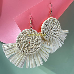 Boucles d'oreilles rondes en rotin de style ethnique Lunarhandicraft pour femmes, bijoux géométriques bohèmes d'origine vietnamienne pour l'exportation en gros - Product Image 3