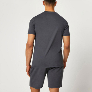 Men's Plus Size Solid V-neck T-Shirt <b>Set</b> Dark Gray <b>Knitted</b> Casual Summer Breathable Short Sleeve Pants 100% Polyester - Product Image 3