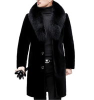 Manteau long en laine noire et cuir pour homme, style trench-coat, fabriqué en Allemagne, tailles et couleurs personnalisées, imperméable, fausse fourrure de cheval.