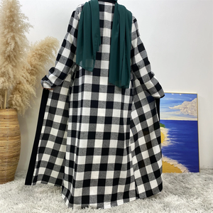 2026 High Quality Women Long Sleeve <b>Elastic</b> Waist Loose <b>Belted</b> Open Front Anti-static Polyester Muslim Abaya - Product Image 4