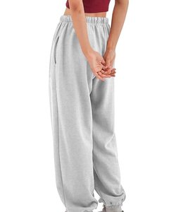 Pantalones Harem de Forro Polar Gris Claro para Mujer, Corte Holgado, Casuales, Cintura Elástica, Largos, con Bolsillos - Product Image 2