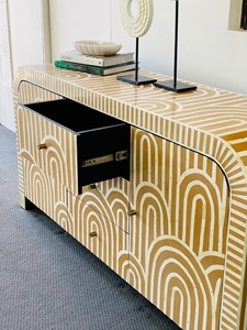 Mueble de Almacenamiento Moderno con Incrustaciones de Hueso y Diseño Art Deco, con 3 Cajones y Puertas de Tablero para Sala de Estar - Product Image 4
