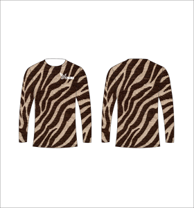 Camiseta Deportiva Personalizada Sublimada de Manga Larga, Color Marrón Oscuro con Patrón de Cebra, Cuello Redondo, Ropa Deportiva de Alto Rendimiento, Venta al Por Mayor - Product Image 1