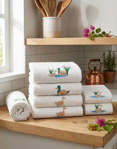 Wholesale Custom White <b>Waffle</b> Cotton Jacquard Kitchen Hand Towel Embroidered Cute Ducks <b>Machine</b> Washable Quick Dry Eco-Friendly - Product Image 3