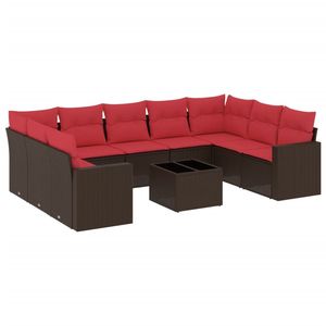 Ensemble de canapés de patio en polyrotin marron, 10 pièces, avec coussins, meubles d'extérieur durables - Product Image 2