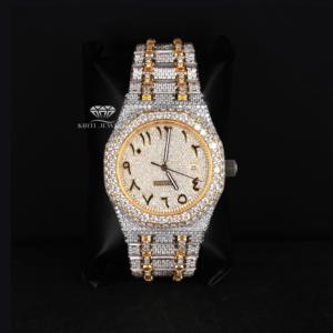 Reloj de Lujo con Esfera Árabe Completamente Adornada con Diamantes Moissanite, en Dos Tonos Amarillo y Blanco, Estilo Hip Hop, de Acero Inoxidable, Personalizado para Hombre - Product Image 1