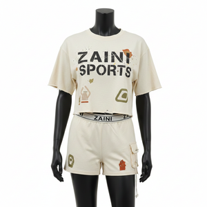 <span class=keywords><strong>Set</strong></span> <span class=keywords><strong>di</strong></span> t-shirt e pantaloncini corti in spugna francese ricca <span class=keywords><strong>di</strong></span> cotone da <span class=keywords><strong>donna</strong></span>, 240 GSM, tessuto traspirante, tono crema, stampa personalizzata, <span class=keywords><strong>set</strong></span> da <span class=keywords><strong>donna</strong></span> - Product Image 1