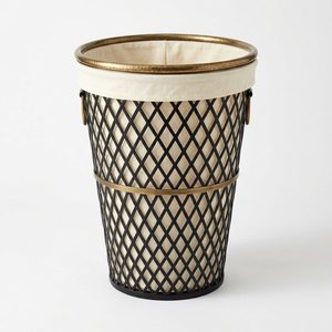 Handmade 42 cm Black Antique Brass Iron <b>Wire</b> <b>Basket</b> with Cotton Liner Heera Diamond Lattice Tapered <b>Storage</b> for Home Use - Product Image 6