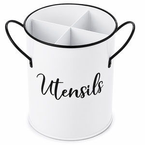 Farmhouse Metal Utensil Holder with Handles White Vintage <b>Kitchen</b> Cutlery Holder Flatware <b>Caddy</b> Countertop Organizer - Product Image 1
