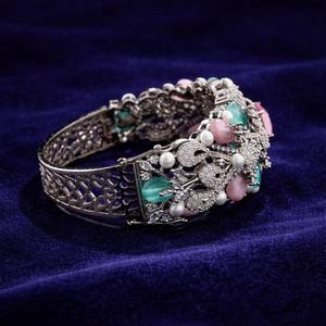 Bracelet jonc en argent sterling 925 serti de moissanite, motif floral, bracelet statement pour femme, bijoux hip-hop pour tous les jours - Product Image 1