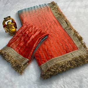 Designer Sugar Beads And Fancy Lace Border Work Space Silk <b>Saree</b> With Sugar Beads Work Space Silk Unstitched Blouse Piece - Product Image 4
