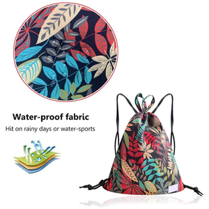 Floral Leaf Sublimation Printed Polyester <b>Drawstring</b> <b>Backpack</b> Lightweight Sports String Bag For Gym School Travel And Outdoor - Product Image 3