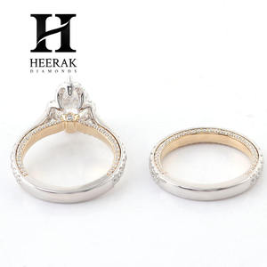 Anillo de compromiso de lujo con diamantes en forma de pera, conjunto de dos piezas, oro blanco, banda pavé con gran diamante redondo para mujer - Product Image 4