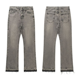 Jeans baggy droits personnalisés pour hommes, style streetwear, en denim de coton délavé foncé, effet usé, vintage et tendance - Product Image 1