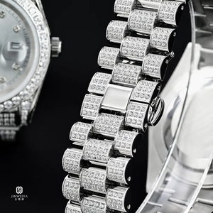 Reloj de Pulsera de Cuero Automático para Hombre con Moissanita de Lujo en Oferta, con Esfera de Agujas y Caja de Acero Inoxidable, Estilo Hip Hop - Product Image 2
