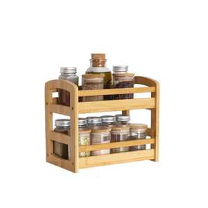 Estante de Bambú de 2 Niveles para Especias, Organizador Pequeño para Encimera, Estante de Almacenamiento de Cocina, Soporte de Madera para Frascos y Botellas - Product Image 1