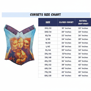Corsé de satén con estampado de la Mona Lisa de alta costura, con varillas de acero, tipo overbust, entrenador de cintura, bustier. Proveedor OEM ODM de corsés. - Product Image 6