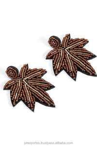 Pendientes de Aro Modernos con Cuentas y Bordado a Mano de Alta Calidad, Diseño de Hoja, Ideales para Fiestas de Verano en la Playa, Regalos y Bodas a la Moda - Product Image 3