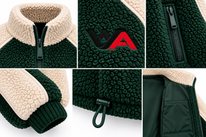Veste en polaire Sherpa à patchwork contrastant, col montant, chaude et moelleuse pour l'hiver, vert crème Teddy OEM, best-seller - Product Image 5